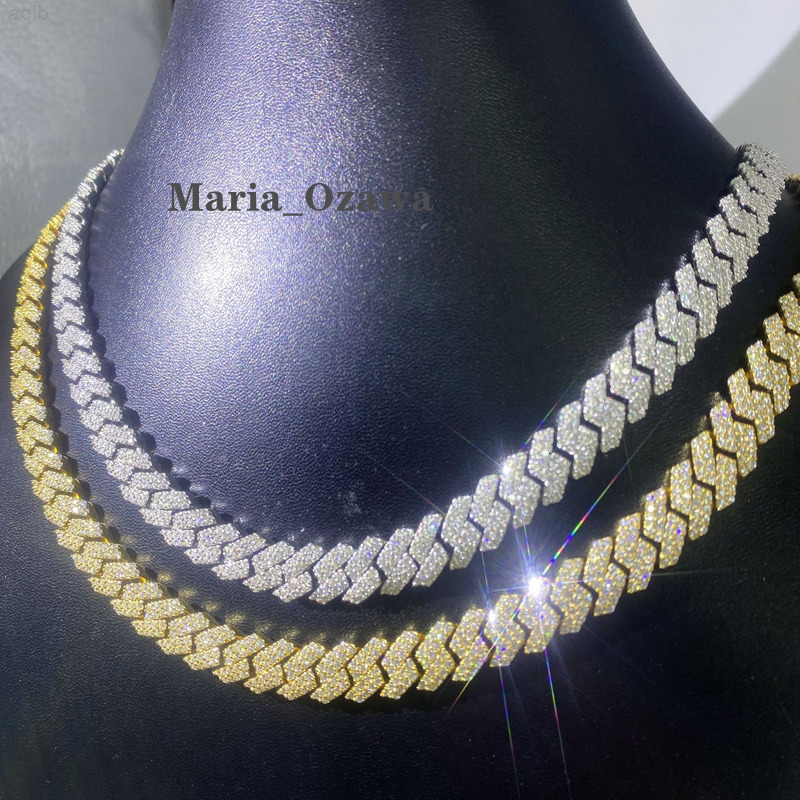 Sterling Silver 10mm Moissanite Prong Cuban Chain Moissanite Necklace