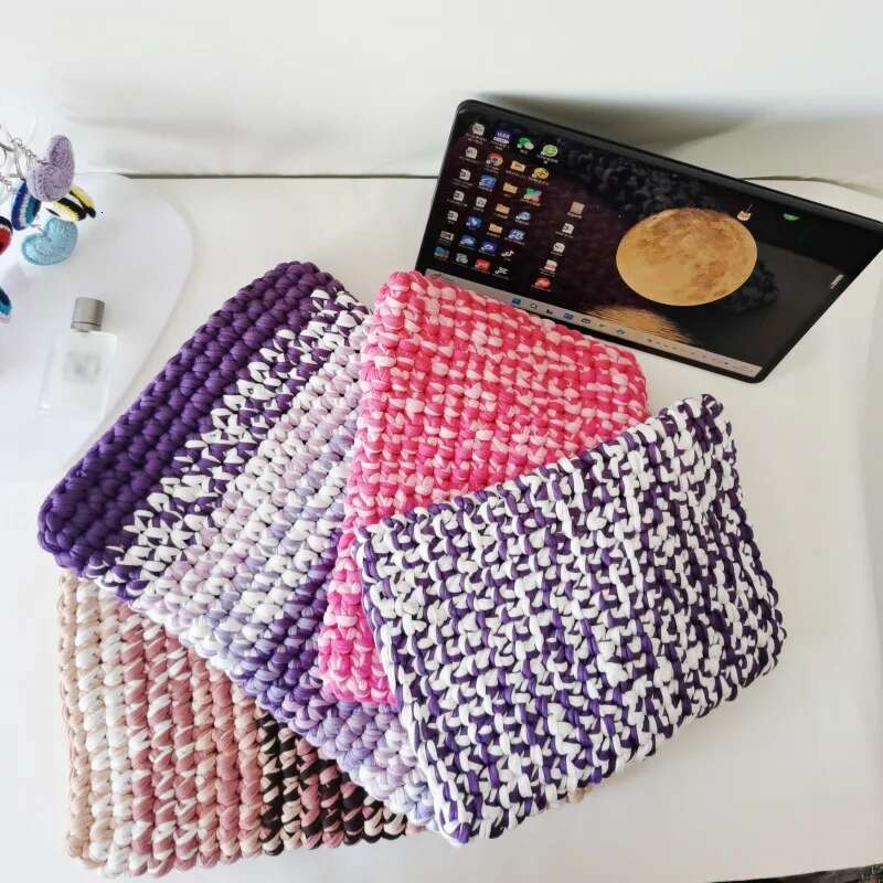 Ladies Handmade Cloth Strip Laptop Bag Knitted Crocheted Computer Protective Case Bags For Women