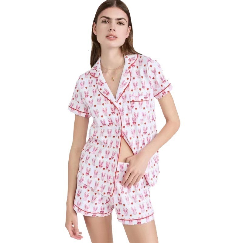 Pajama home wear, summer women's set, short sleeved shorts, hot selling, light luxury