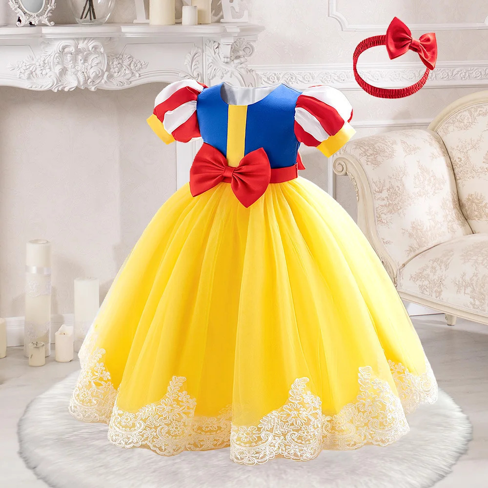 Snow White Princess Dress for Girl Costume With Headwear Carnival Cosplay Halloween Bow Birthday Party Dresses Children Clothing 250325