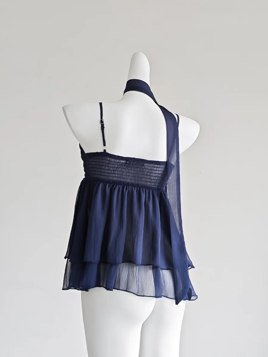 Sexy Shoulder Sleeveless Chiffon Camisol Womens Summer Sexy Backless Niche Scarf Ceiling Womens Clothing 250321