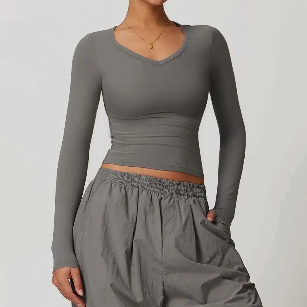 Sexy womens long sleeved top yoga shirt running T-shirt running fitness gym sports top training top solid color W250326