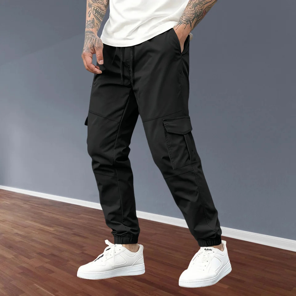 mens casual full set youthful and fashionable integrated multi pocket sports pants solid color classic comfortable combat pants 250321