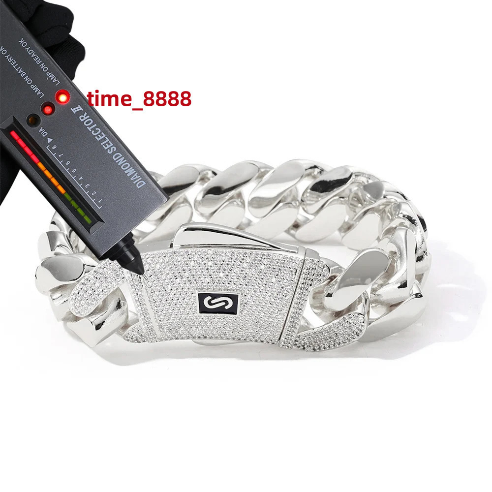 Hip Hop Jewelry High Quality 925 Sterling Silver Smooth Monaco Chain Necklace Iced Out VVS Moissanite Clasp Cuban Chain Men Wome
