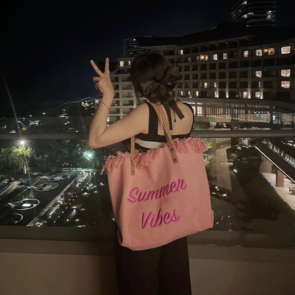 Popular large capacity bag Canvas Bag Embroidery Alphabet Tote Bag Women's bag Woven beach bag Shoulder Bag Bags