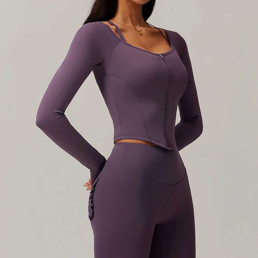 Zipper long sleeved sportswear womens jacket sportswear elastic fitness yoga clothing running shirt W250326