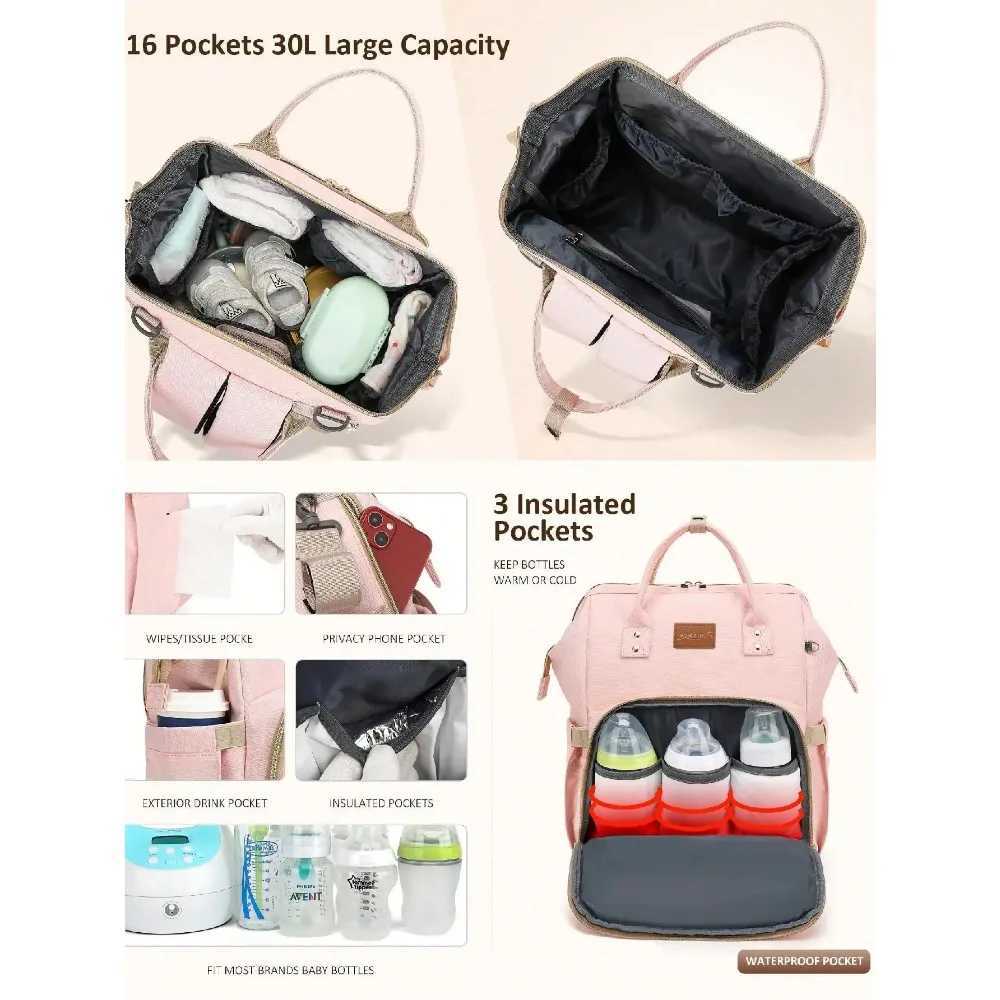Diaper Bag Backpack With Changing Pad Pacifier Case Baby Bag for Boy Girl Toddler Waterproof Travel Diaper Bag for MomC250326