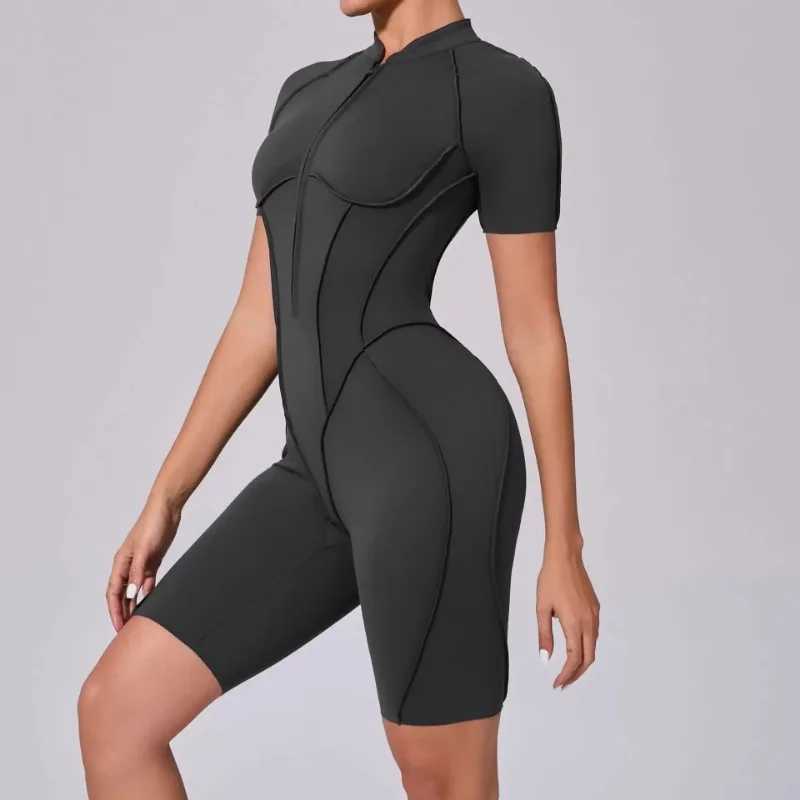 Seamless yoga jumpsuit sports and fitness zipper hip lift short sleep open back dance training suit womens fitness suit W250326