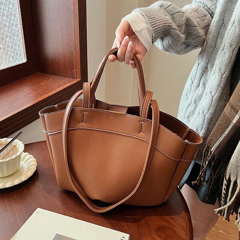 Large Capacity Fashion Trend Pu Leather Shoulder Ladies Shopping Basket Versatile Classic Series Tote Bag