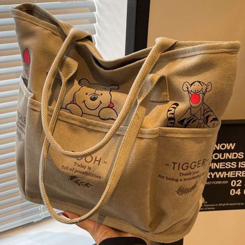 Spring and summer tote women, large capacity canvas female students, book carrying for class, commuting shoulder bag
