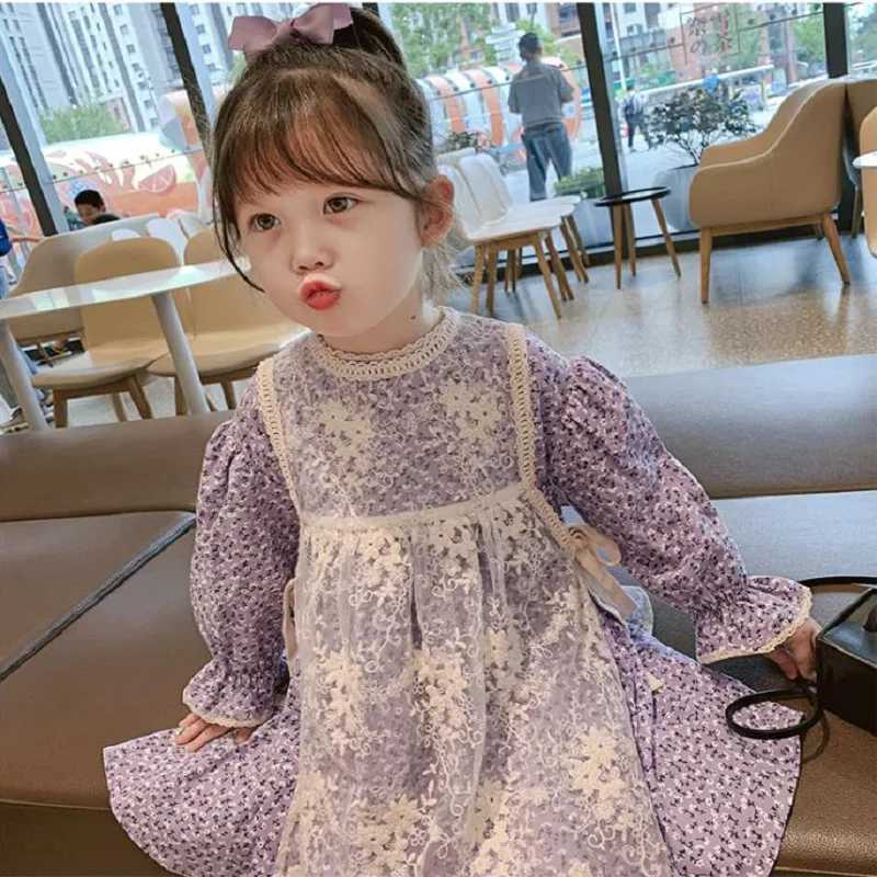 Girls Spring and Autumn Lace Dresses Rural Sle Flower Dresses Lace Aprons Fashion Childrens Clothing W250326