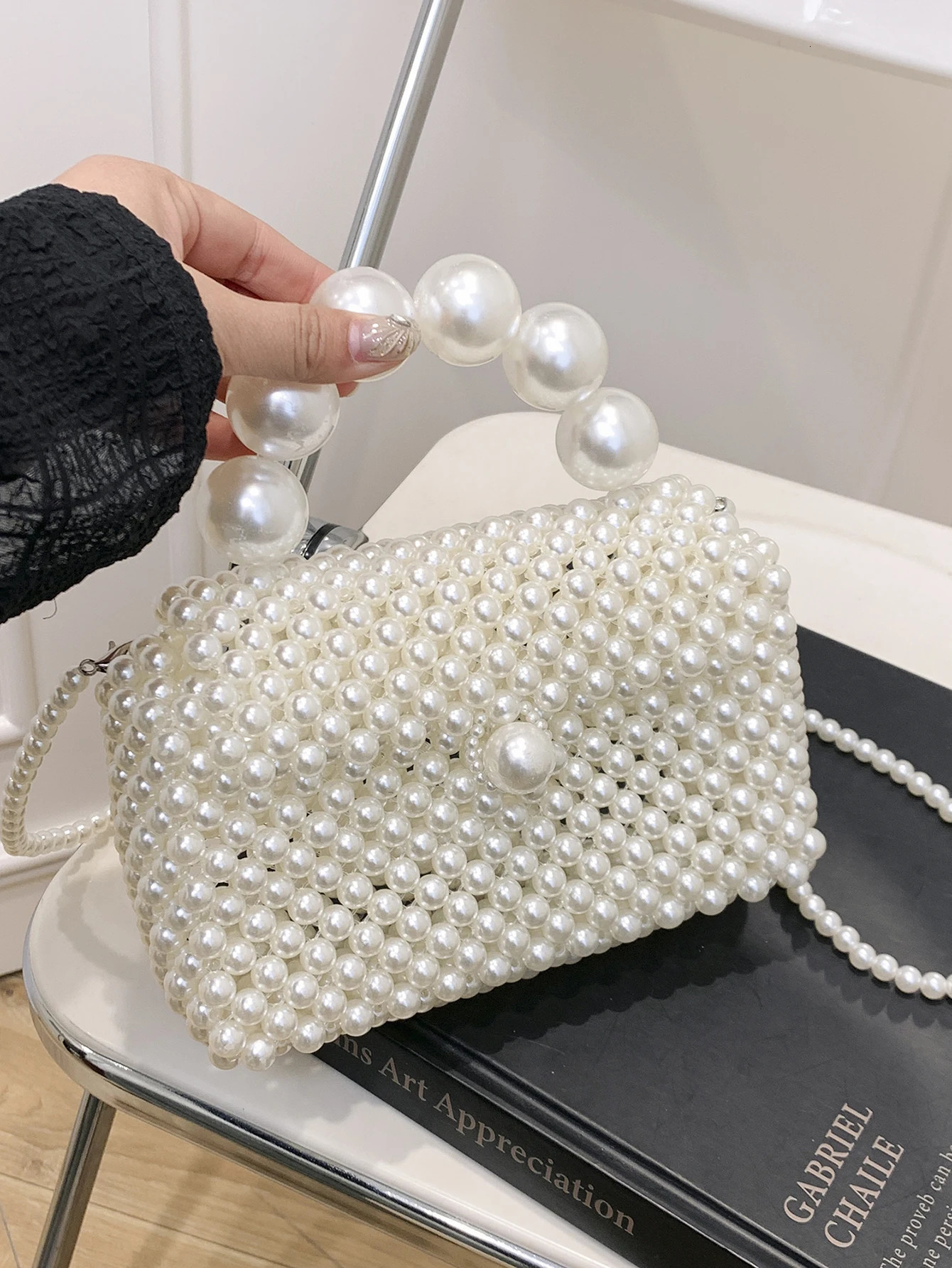 Classic Fashion Trend Handmade Beaded Woven Bag Elegant Temperament Handbag Exquisite Fashion Pearl Chain Shoulder Crossbody 250325