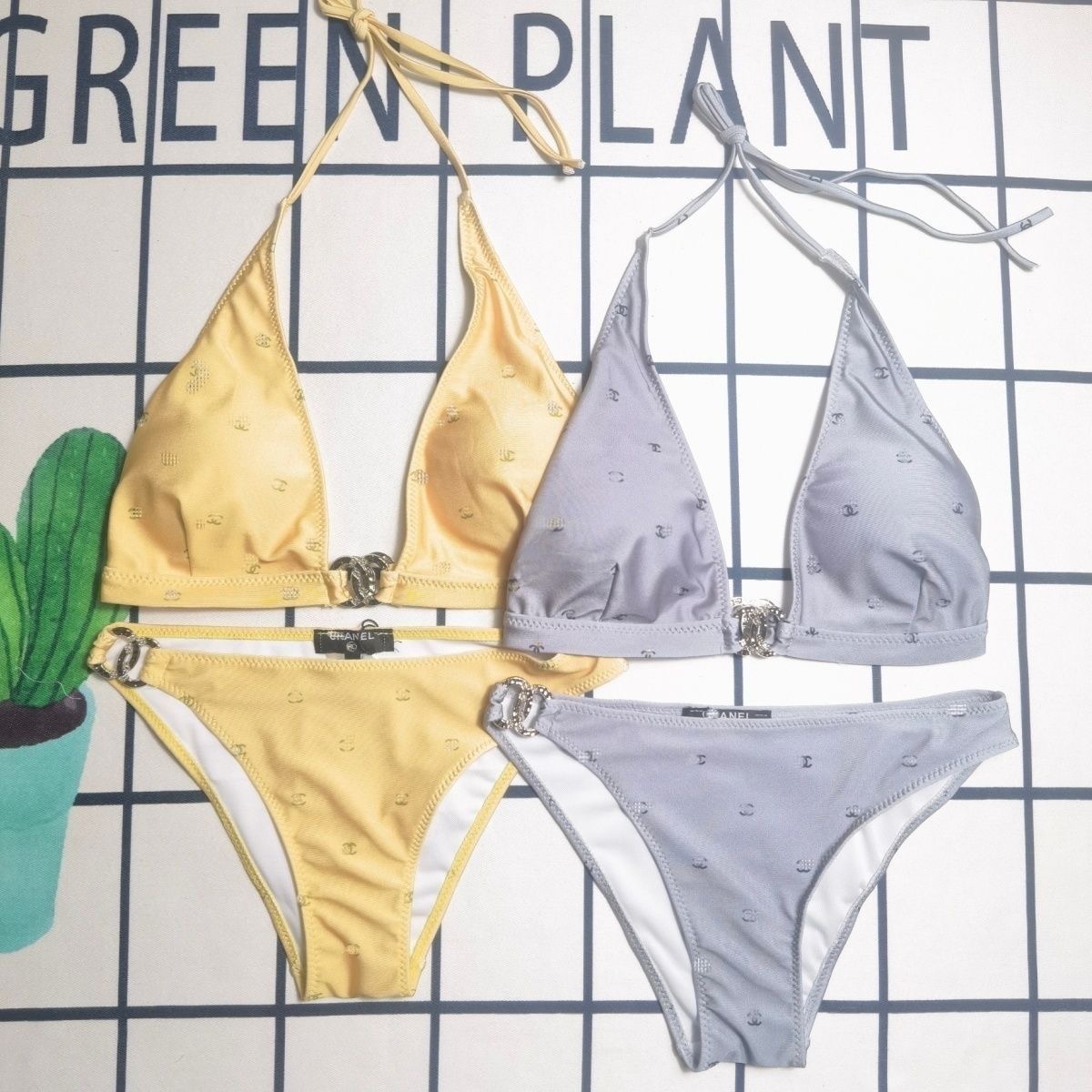 Parisian designer cc High appearance level new women's split swimwear Advanced metal accessories women's swimwear bikini