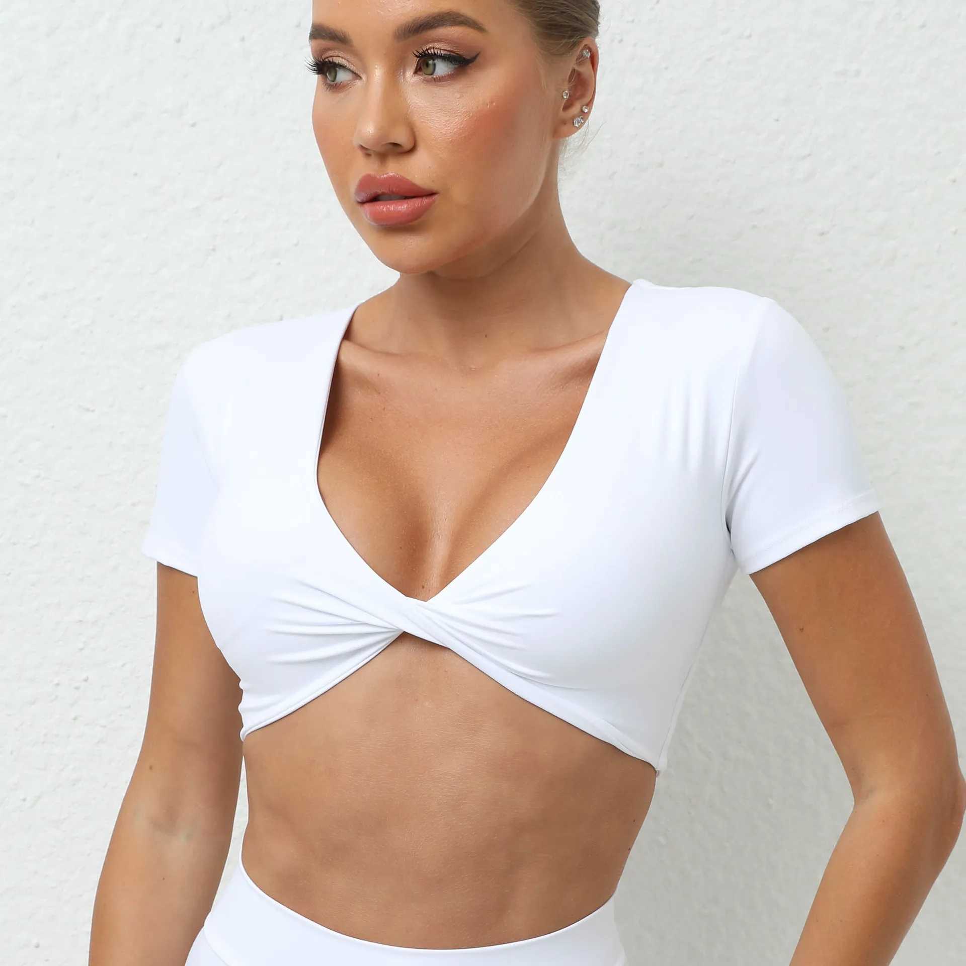 Red and white sports shorts womens gym womens fitness sexy crop top fast drying yoga clothes breathable sportswear women W250326