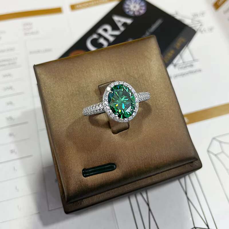 Luxury Full Moissanite 2CT VVS D Color 925 Sterling Silver Green Moissanite Ring Women Engagement Wedding Ring