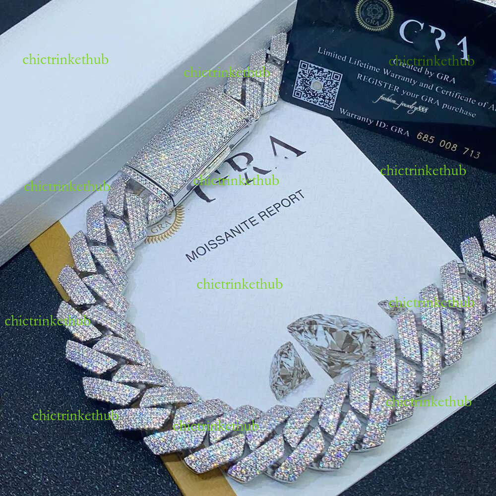 Top quality Moissanite cuban k chain 20mm 4 row full dia ice out vvs pass dias tester stainless steel hiphop men women jewelry bracelet necklace