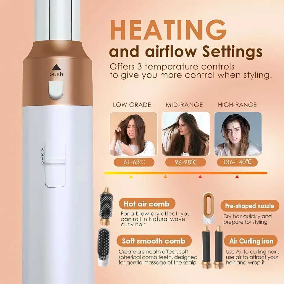 5 in 1 Hair Dryer Hot Comb Set Professional Curling Iron Hair Straightener Styling Tool Hair Dryer HouseholdC250326