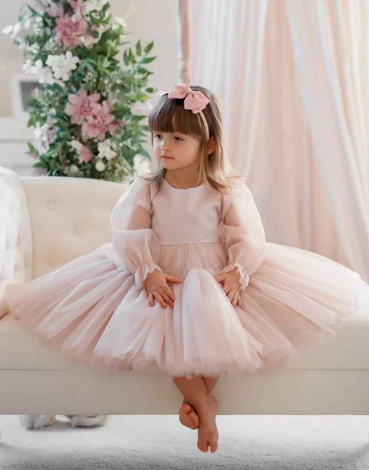 Flower Girl Dress Elegant Princess Satin Ball Dress Childrens Birthday Par Dress Simple Bow First Communication Dress W250326