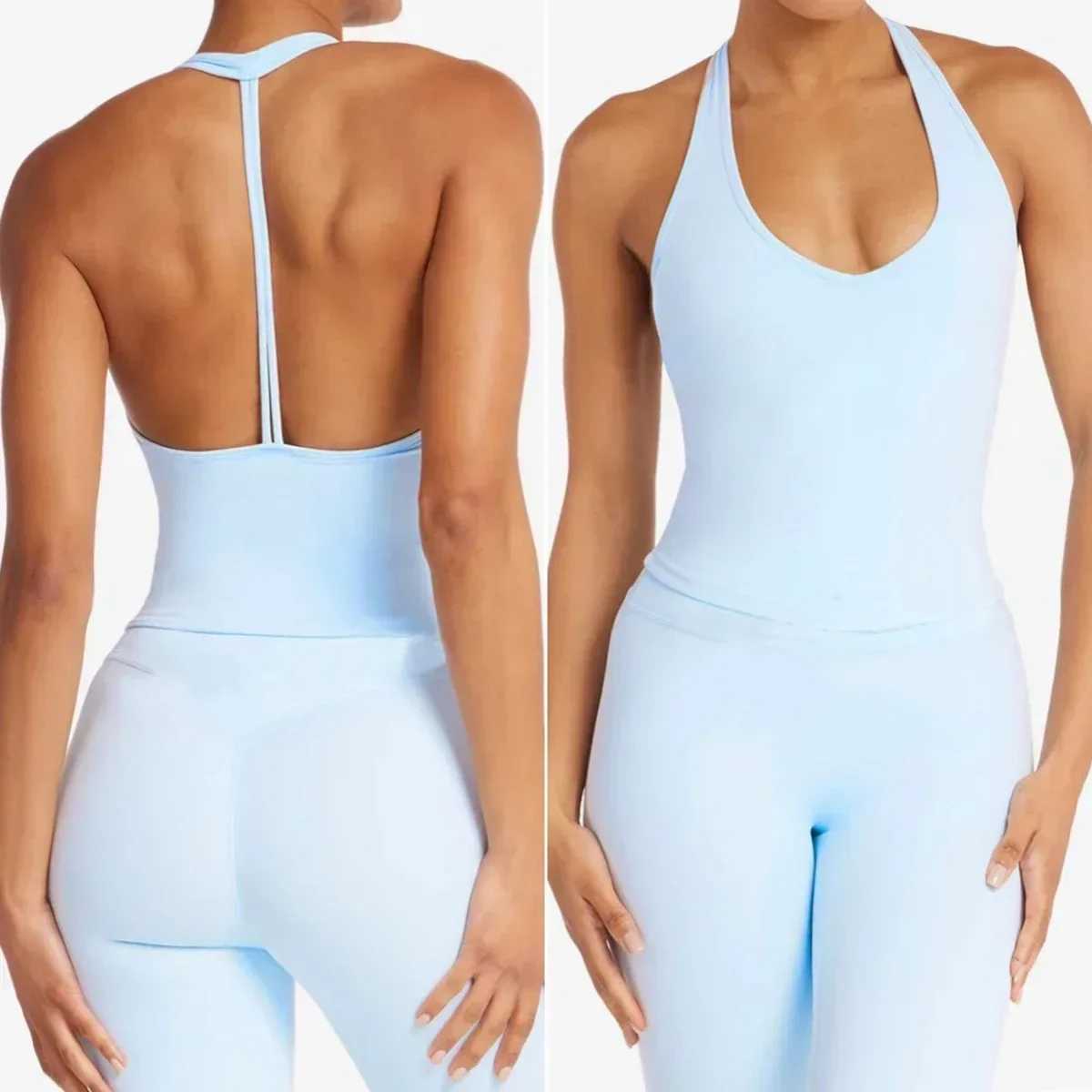Womens sexy Halter fitness suit yoga vest with chest cushion sports bra sports shorts yoga fitness suit W250326