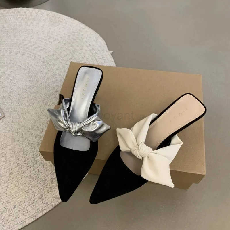 Summer Wen Pointed Toe High H Sandals Bowknot Fashion Flower Wan Shoes Slingback Wan Slippers Z250326