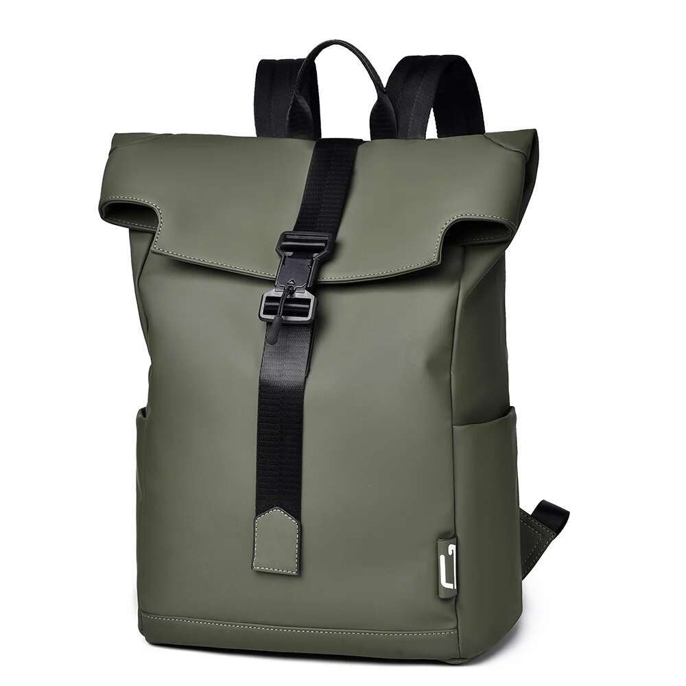 Fashionable Men's Waterproof Roll - Top Laptop Backpack With Buckle Strap For Office & Travel