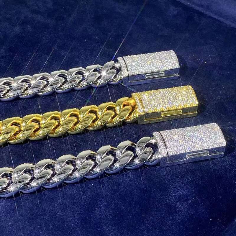 High Quality Stainless Steel Moissanite Cuban Link Gold Chain 8mm 10mm 12mm Men Necklaces