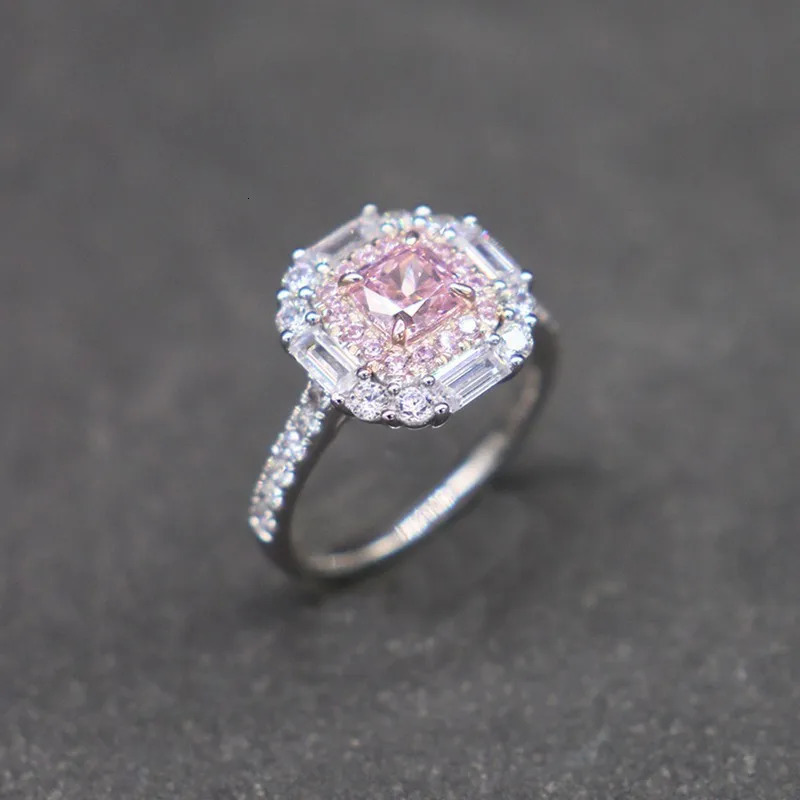 ForHer 925 sterling silver ring zircon pink diamond ring womens sparkling pad cutting high carbon diamond jewelry gift 250322