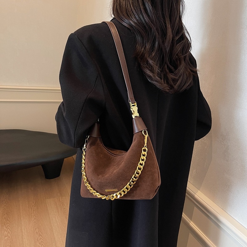 French niche suede bag women's new fashion all-in-one handbag casual texture retro crossbody bag