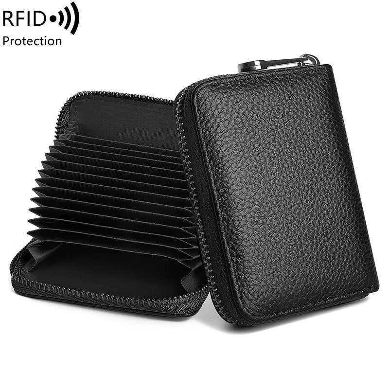 RFID Genuine Leather Multi Slot Zipper Credit Card Suitable For Women Or Men Accordion Designer Wallets