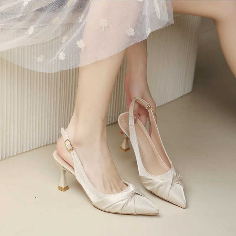 Sandals for Wen Pointed Toe Closed Summer 2024 Thin H Black Ladies Shoes Stiletto Footwear Par Weddings on Offer Vintage Z250326