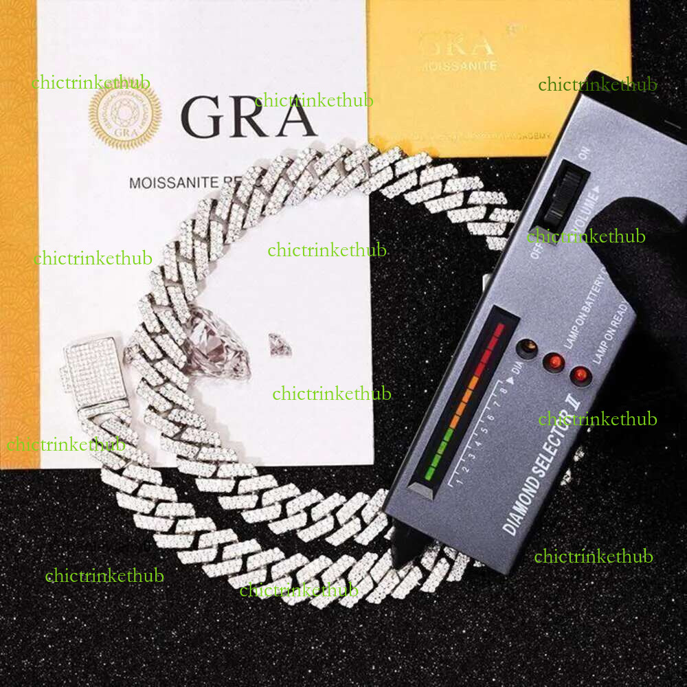 necklace moissanite jewelry dia gold for 14mm Width 2 Row bracelet men siering cuban k pass tester GRA VVS chain
