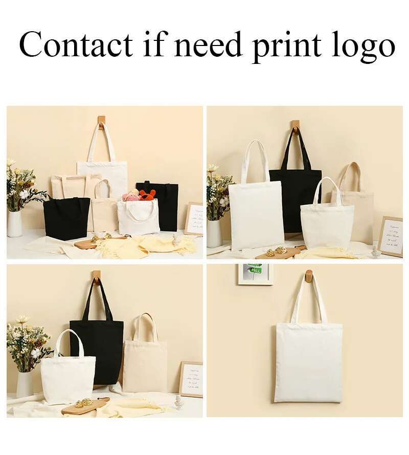 10 Pcs Wholesale Custom Eco-Friendly Cotton Canvas Bag Cheap Reusable Shoulder Shopping Tote Packageing