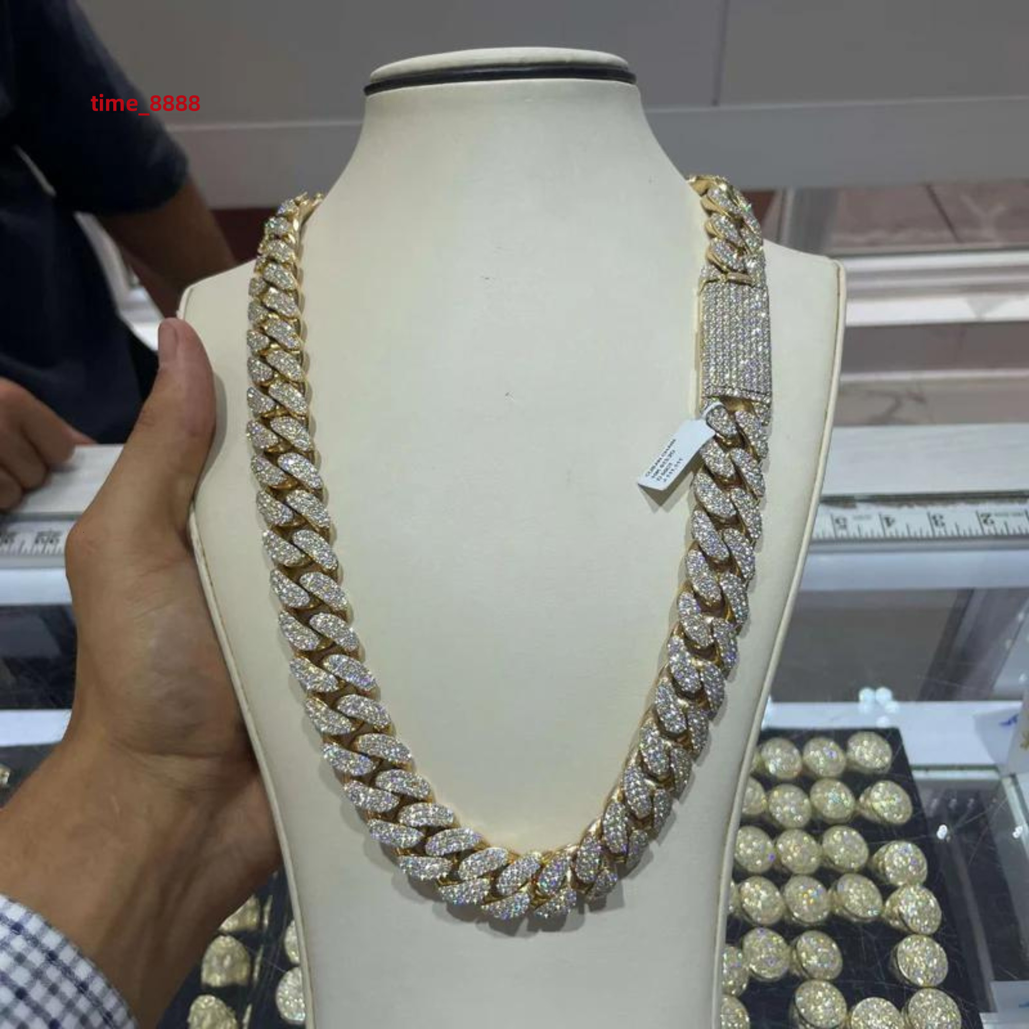 High Quality Customized 16mm Cuban Link Moissanite Diamond Chain 10k Gold White Gold Diamond Chain