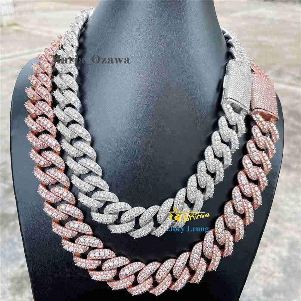 Hip Hop Jewelry 20mm Vvs Moissanite Diamond Iced Out 925 Silver Moissanite Cuban Link Chain Necklace