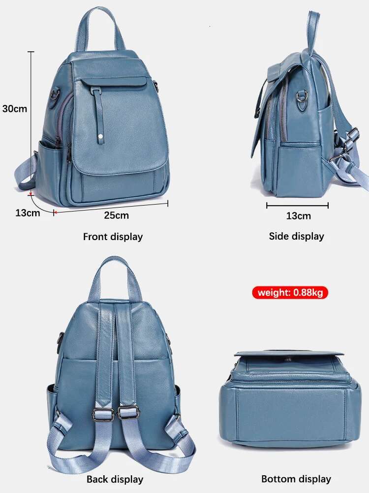 Zency Genuine Leather Women's Fashion Backpack High Quality School Travel Shoulder Bags Satchel Rucksack Multifunctional Pockets