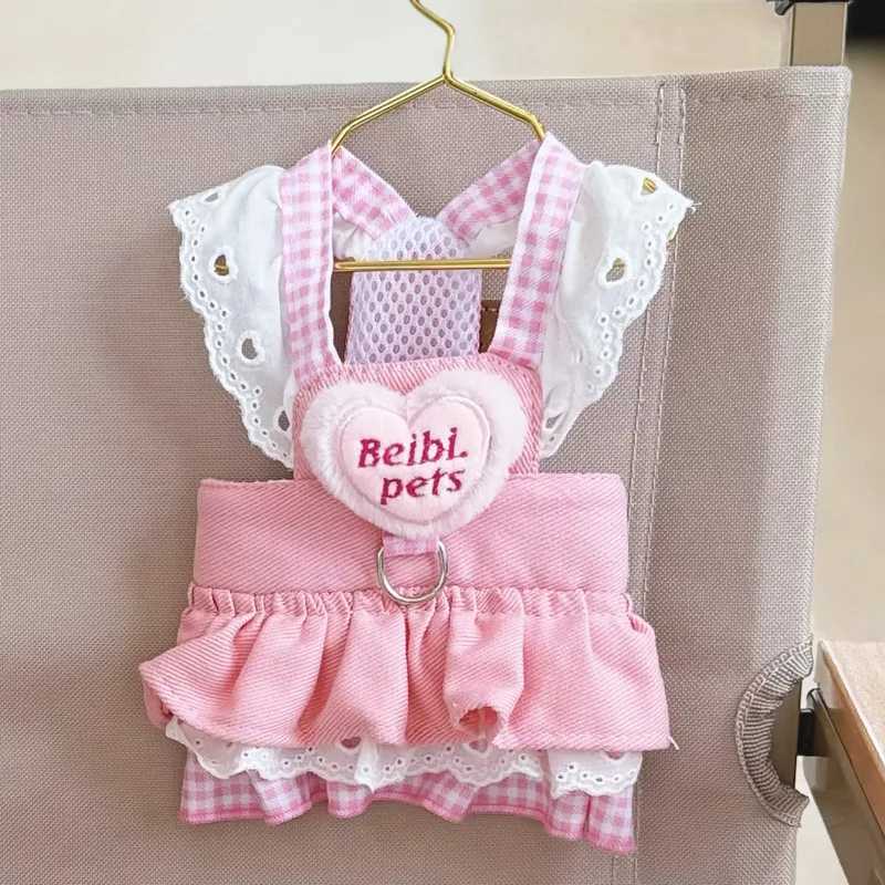 Pink Princess Lace Puppy Strap Summer Dress Puppy Heart Dress Pet Dog Chest Strap Outdoor Walking Yorkshire Clothing X250326