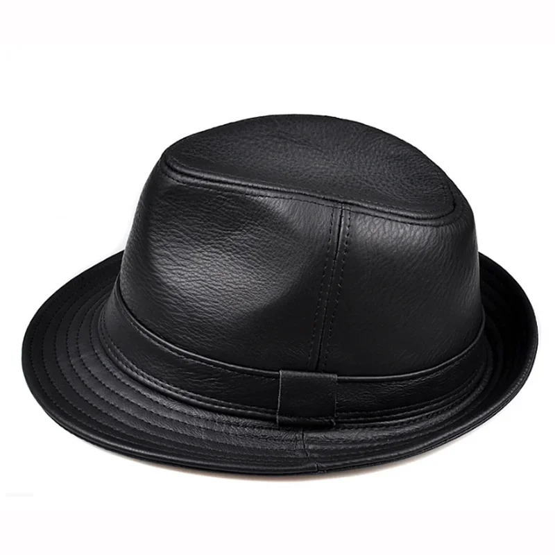 Mens High Quality Genuine Leather Formal Hat Jazz Gentleman Cowhide Short Brim Black/Brown Top Hat Mens Performance 250325