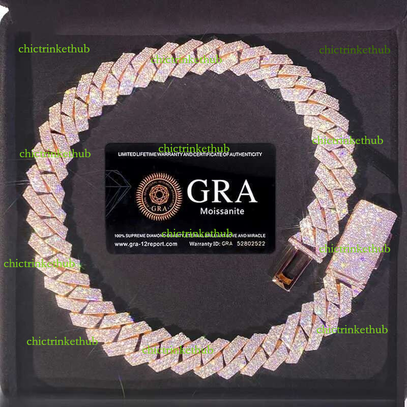 High-end necklace VVS bracelet designer jewelry moissanite chain cuban k High Quality 3 Rows VVS Moissanite Dia Chain White Rose Gold Plated Hip-hop c