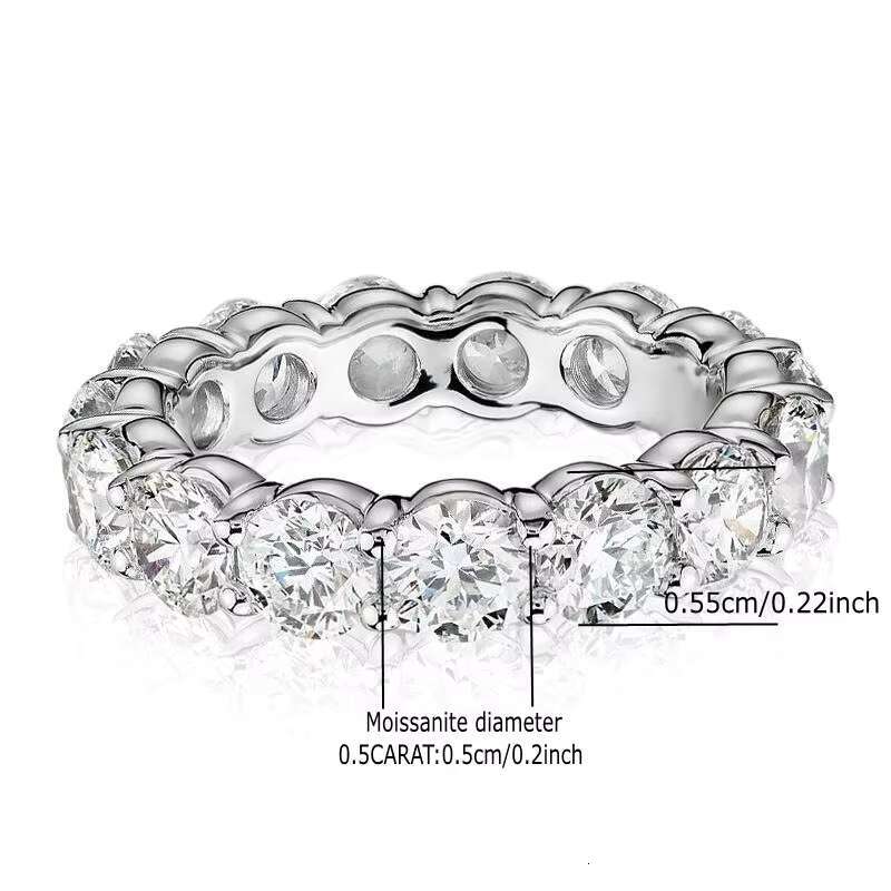 Custom Senior Jewelry White Gold Plated 925 Sterling Silver Moissanite Diamond Eternity Engagement Ring
