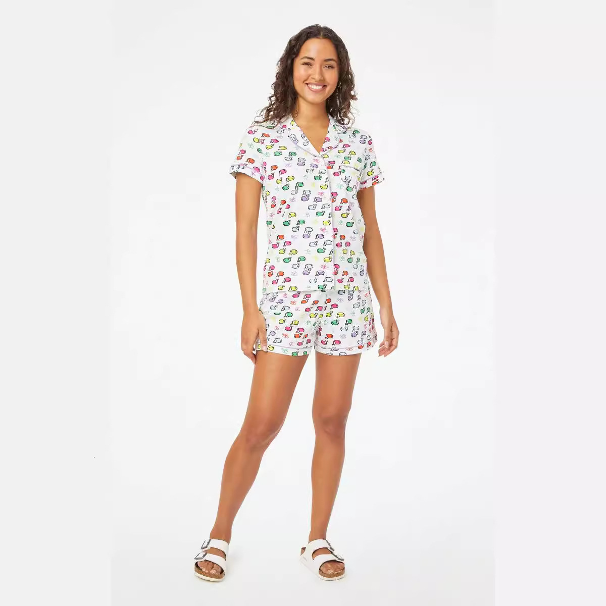 Women's 2025 New Fashionable Casual Pajama Shorts Short Sleeve Set Printed Home Clothes