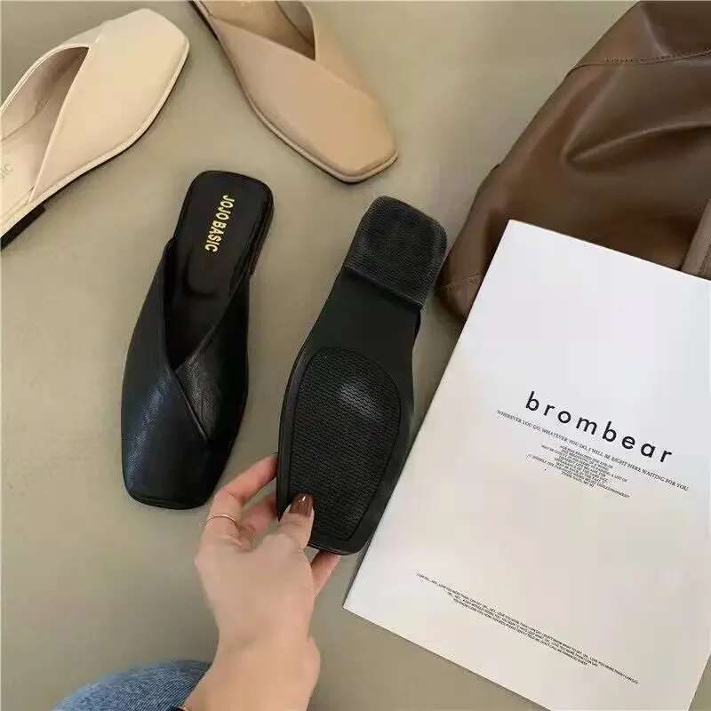 Designer Comfortable Women's Mules Shoes Slippers Elegant Sandals Woman Fashion With Chic Point Hot Leather Summer New Low
