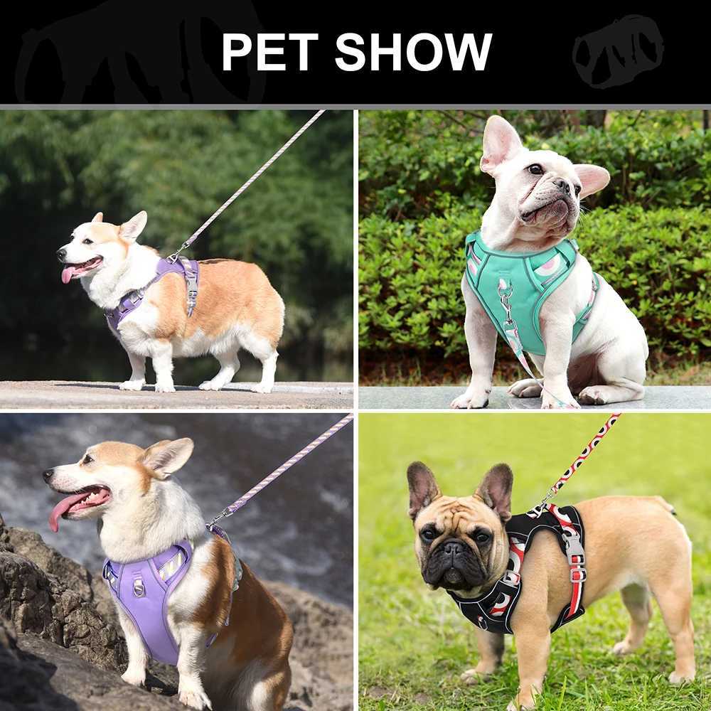 Reflective dog harness set non pull nylon dog vest with control handle pet lead suitable for medium-sized and large dogs X250326