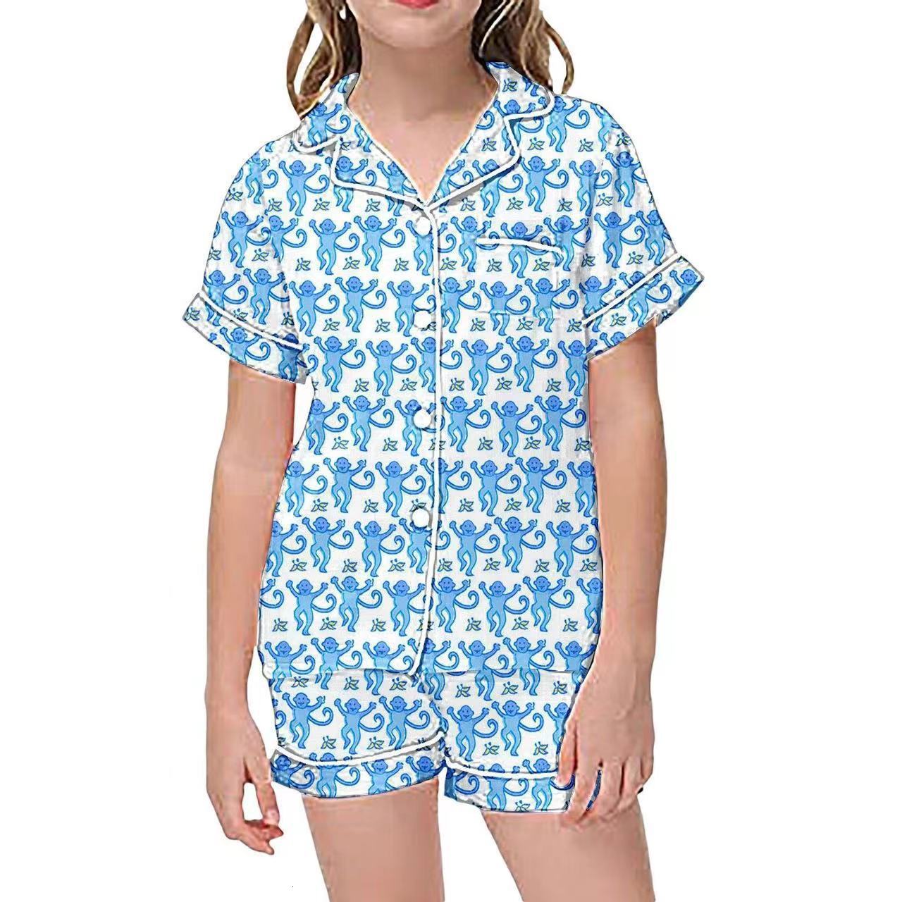 Summer monkey print set, temperament home, parent-child living suit, adult pajamas set