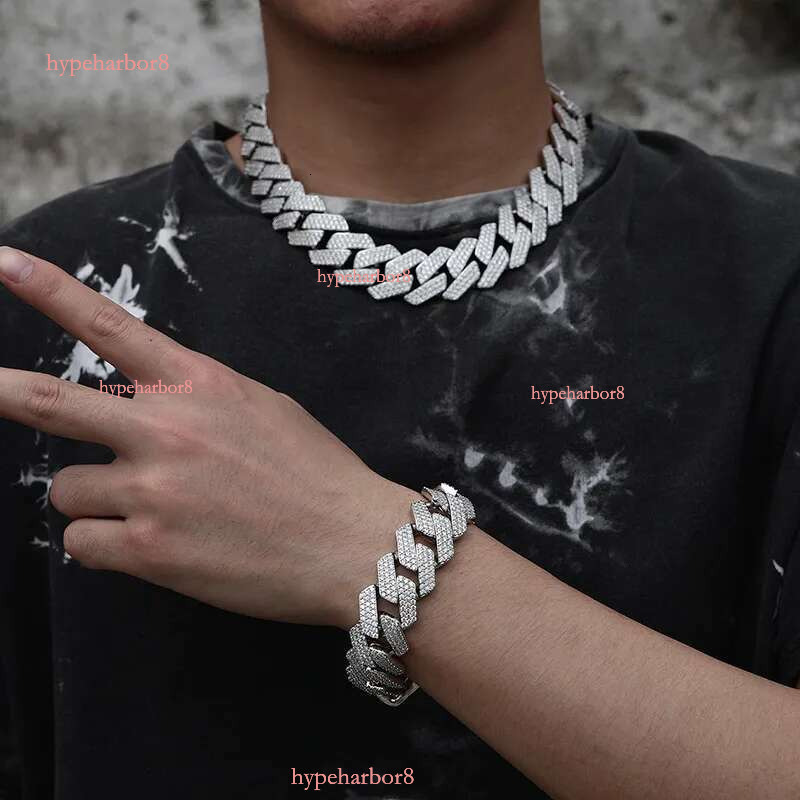 bracelet designer jewelry moissanite chain cuban k High Quality 3 Rows VVS Moissanite Dia Chain White Rose Gold Plated Hip-hop chains for men necklace