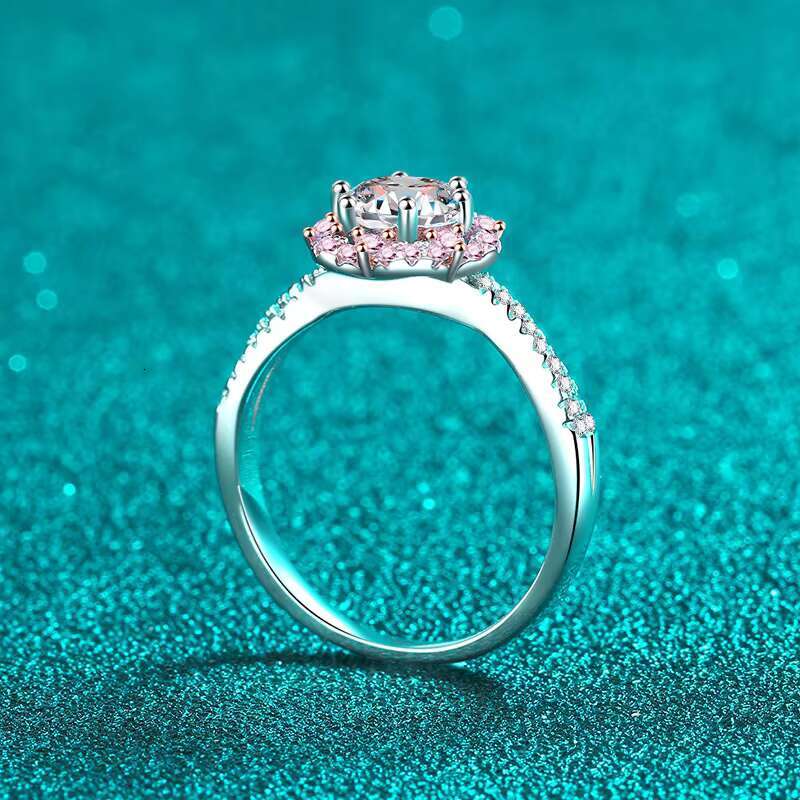 New 925 Sterling Silver Vss1 Moissanite Ring for Women Exquisite Deluxe Cherry Blossom French Design with Rose Gold Wholesale