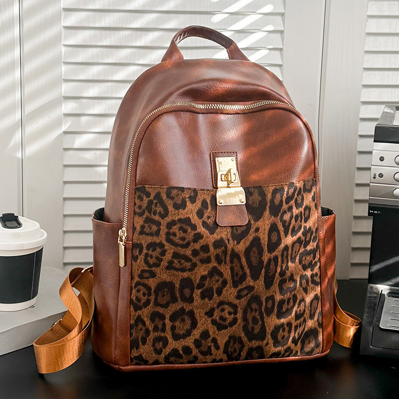 2024 New Personalized Leopard Print Bag Niche Casual Trend With Multi-Functional Women's Backpack
