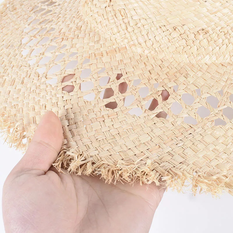 100% Raffia Natural Straw Hat Women 2025 Wide Brim Sun Protection Outdoor Summer Beach Cap Sun Hats Panama Jazz Top Cap Travel 250326