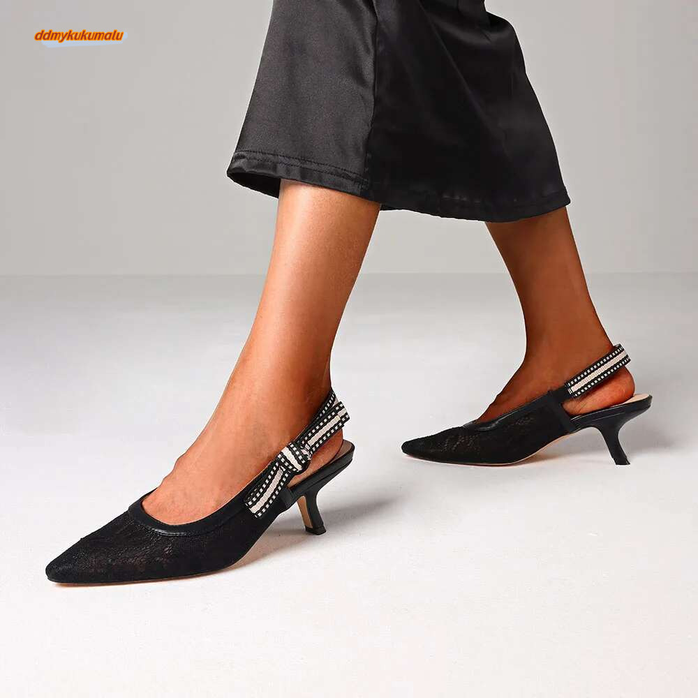Women Kitten High Heel Bow Knot Pointed Toe Hollow Out Shallow Shoes Elegant Dress INS Fashion Sandals ddmykukumalu