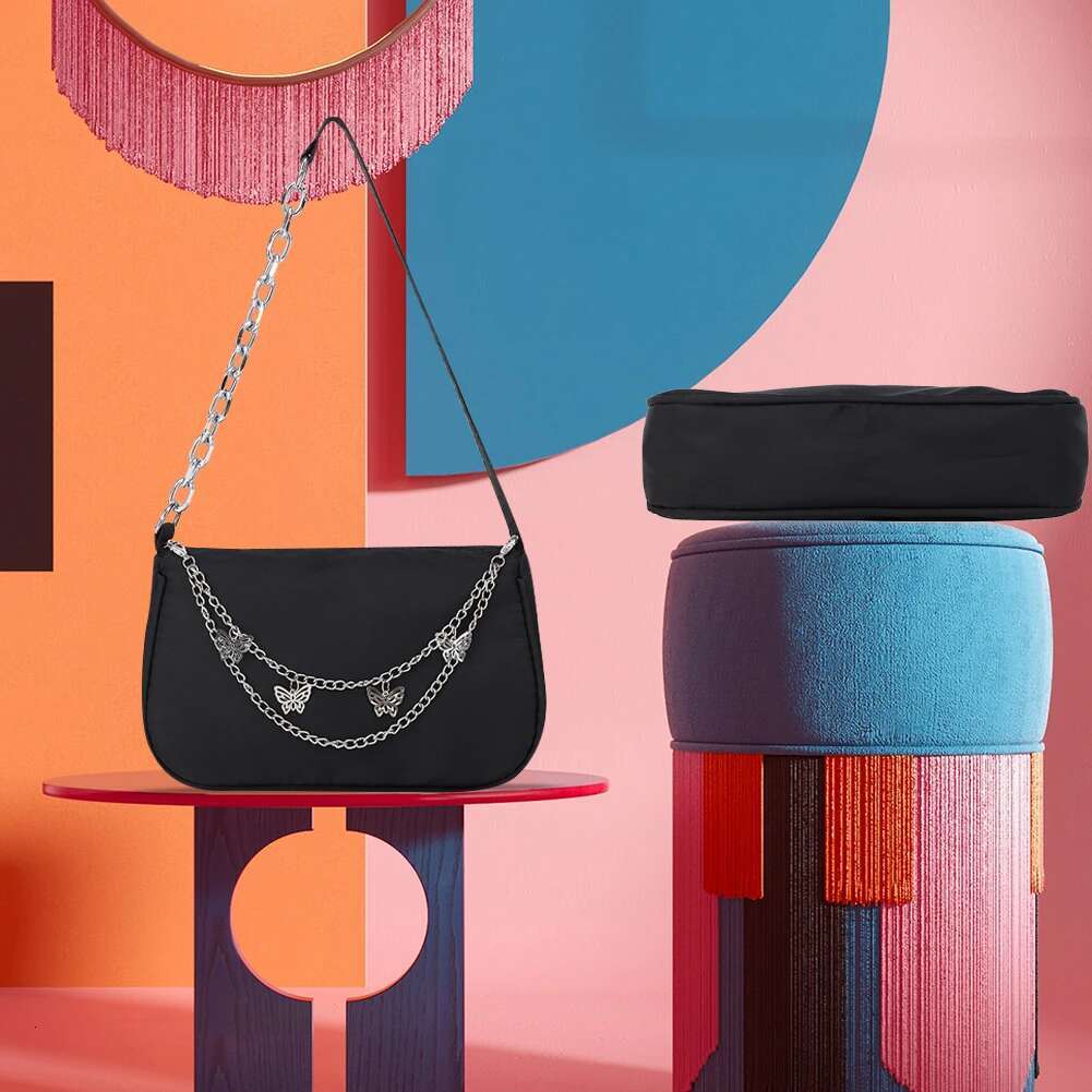Female Black Nylon Underarm Bags Women Casual Butterfly Chain Shoulder Bag Ladies Japanese and Korean Style Small Handbags