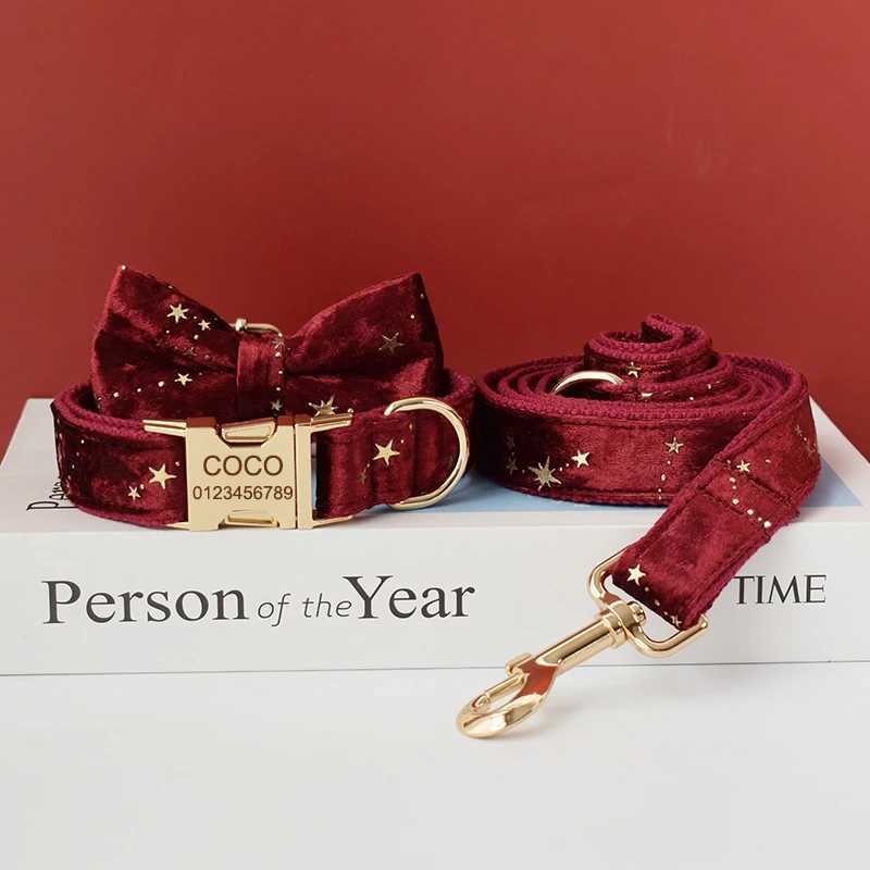 Personalized velvet high-quality fabric for red wine collars suitable for small medium and large dogs to customize metal parts and pet accessories Sta